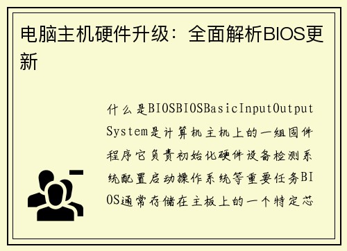 电脑主机硬件升级：全面解析BIOS更新